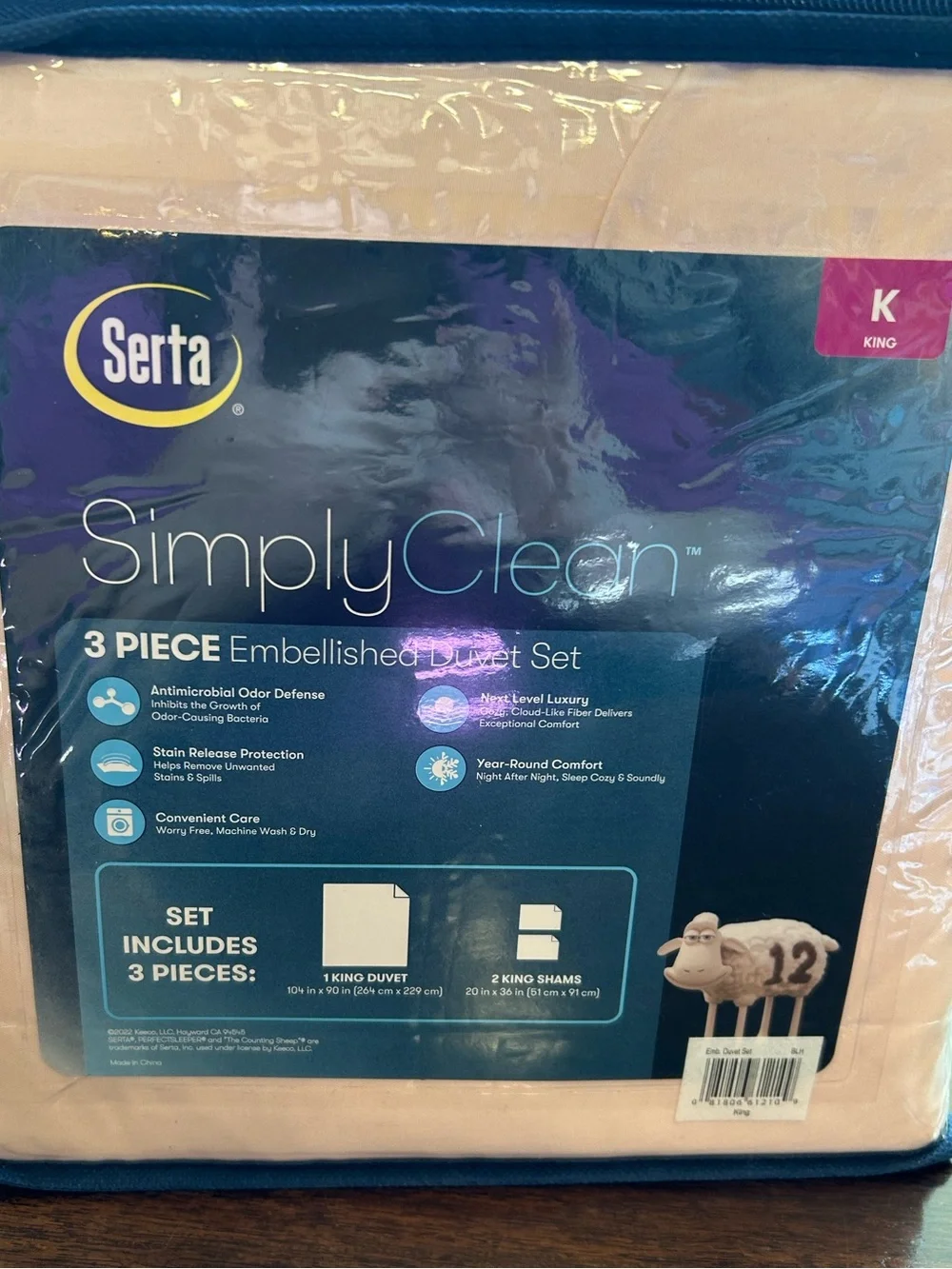 Serta King SimplyClean Embellished Duvet Set in Pink w/3 Pieces Antimicrobial